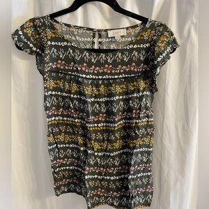 LOFT Women's Floral Blouse - Black, Yellow, and Pink